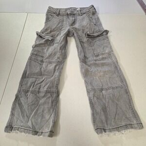 Art Class Boys Gray Cargo Carpenter Pants Size 6 Faded Raw Hem Utility Denim